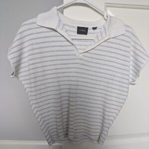 Cyrus womens collared knit top white gray stripe short sleeve casual pullover XS